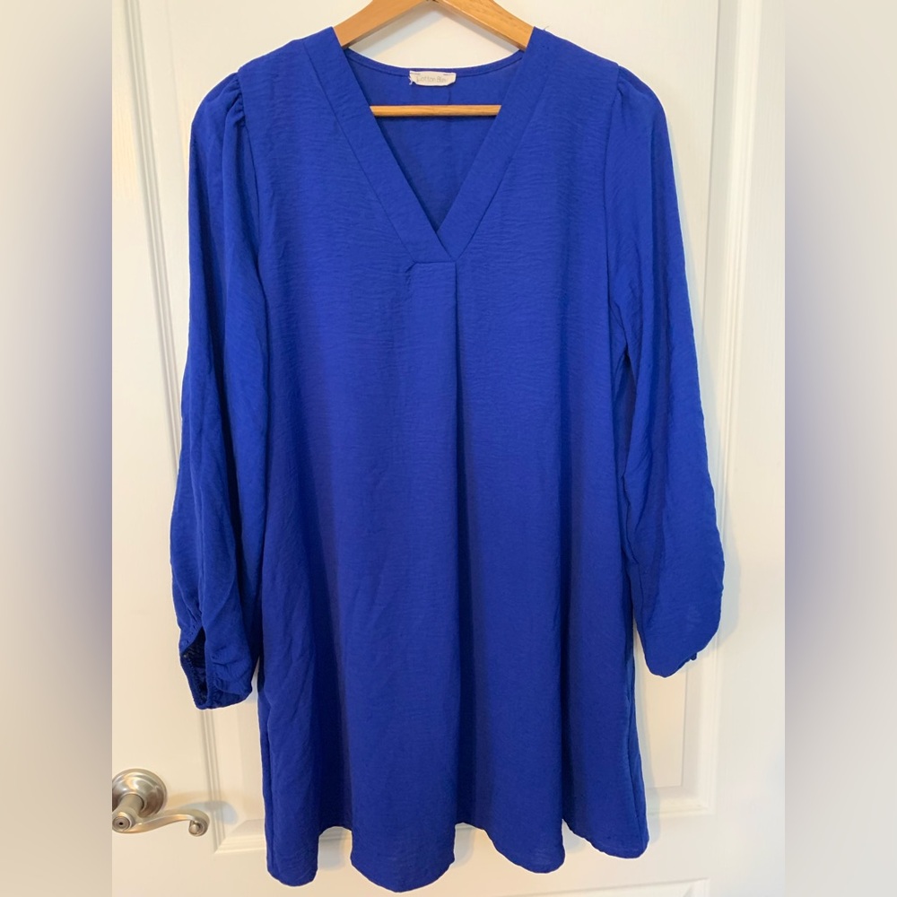 Elegant Blue V-Neck Women's Dress